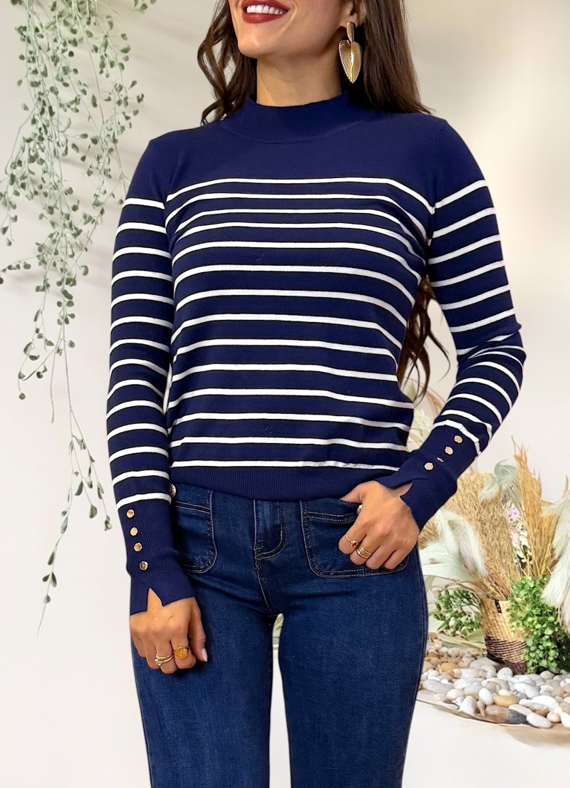 Jersey Sailor azul raya blanca