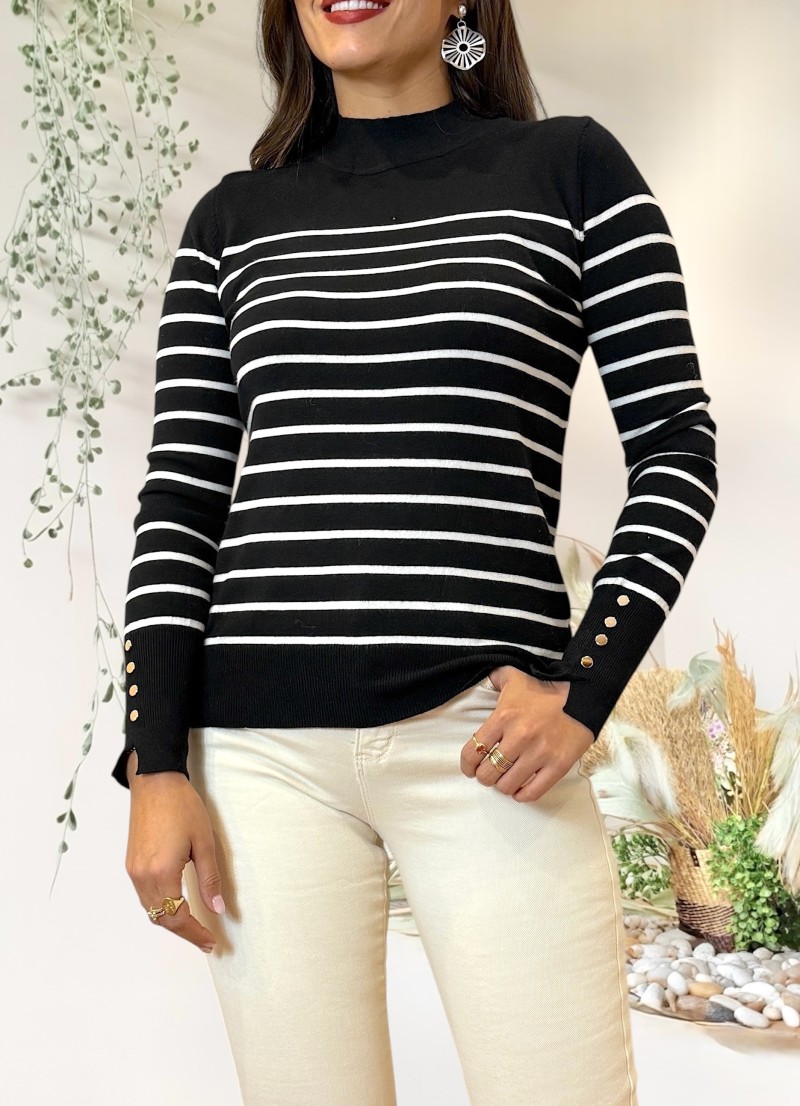 Jersey Sailor negro raya blanca