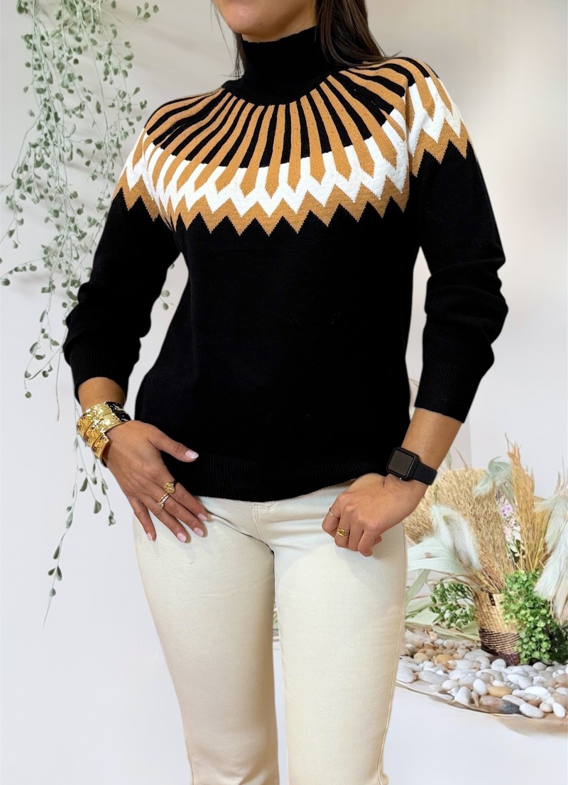 Jersey negro cenefas camel