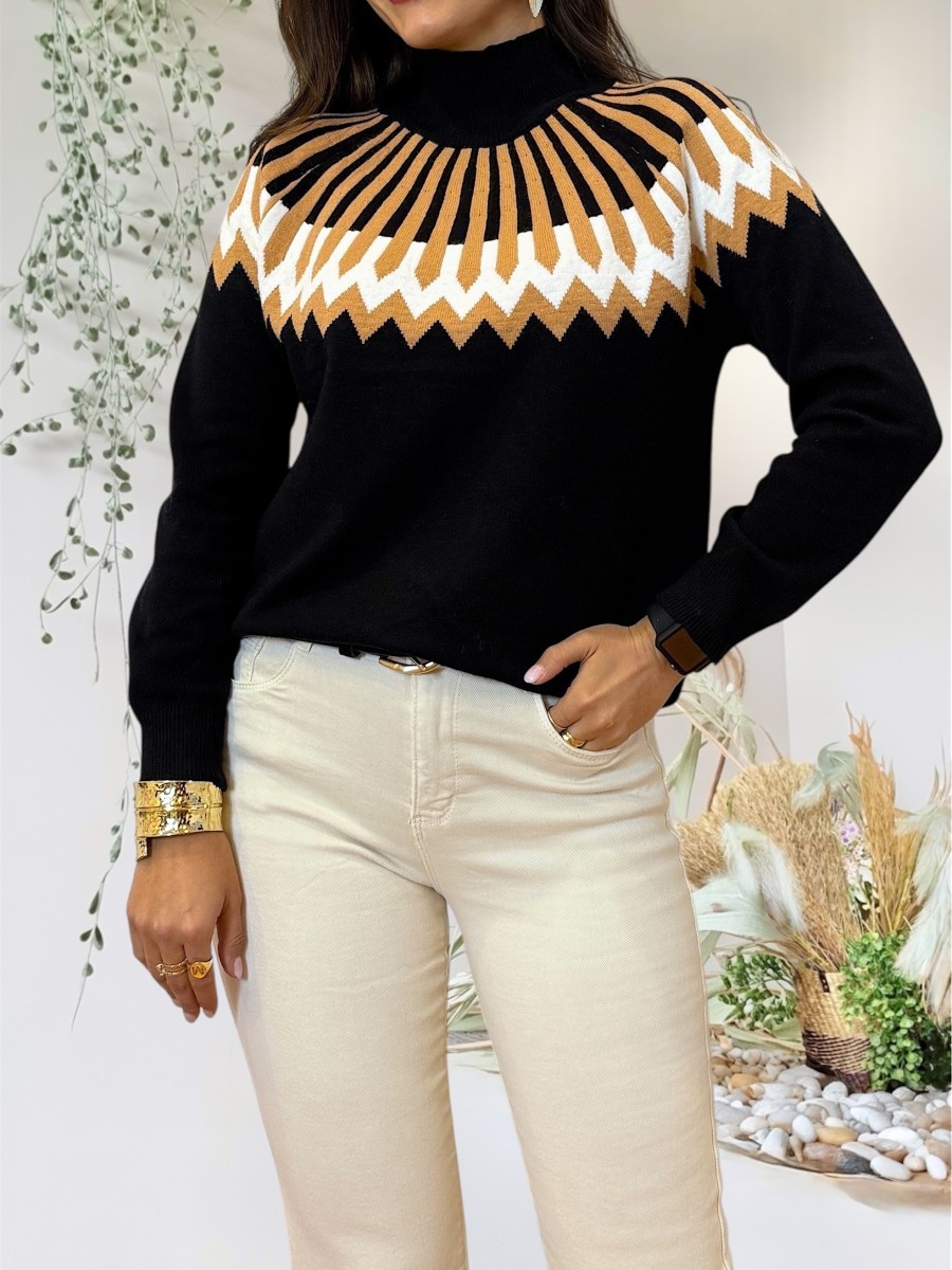 Jersey negro cenefas camel