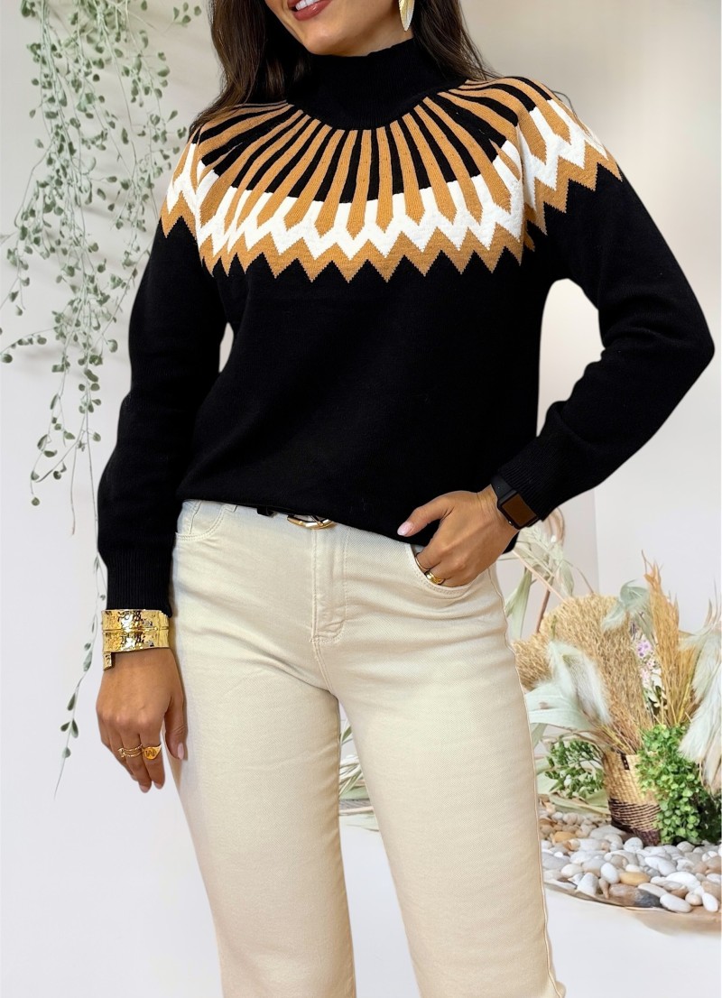 Jersey negro cenefas camel