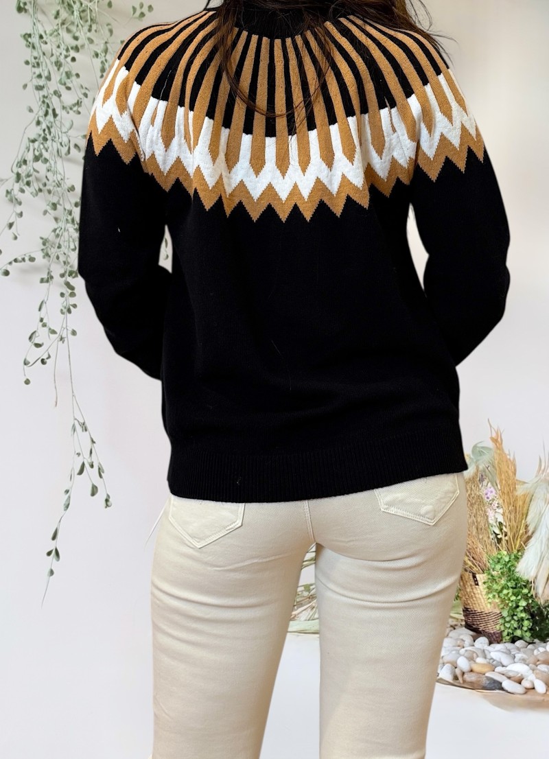 Jersey negro cenefas camel