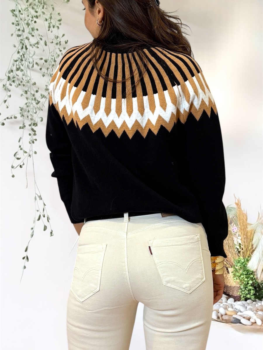 Jersey negro cenefas camel