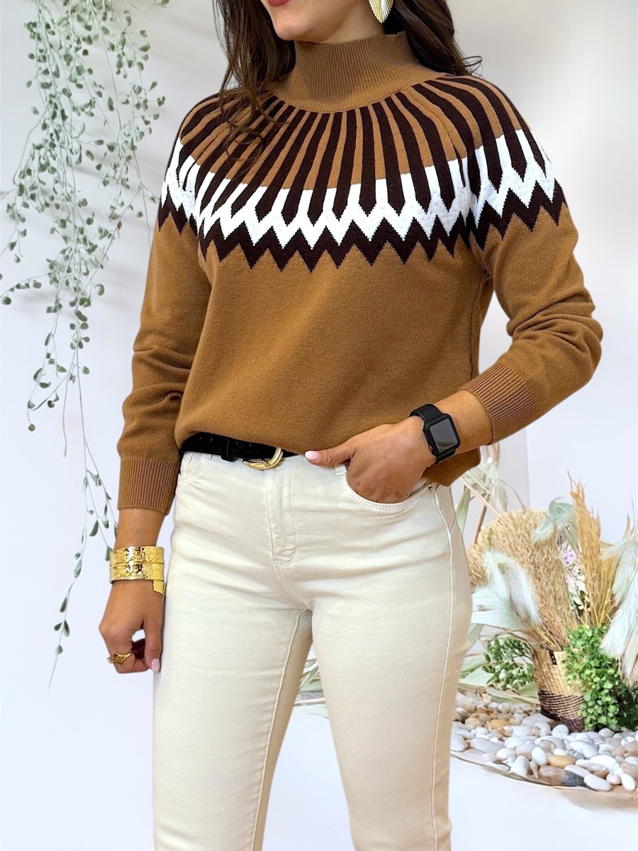 Jersey camel cenefas negras