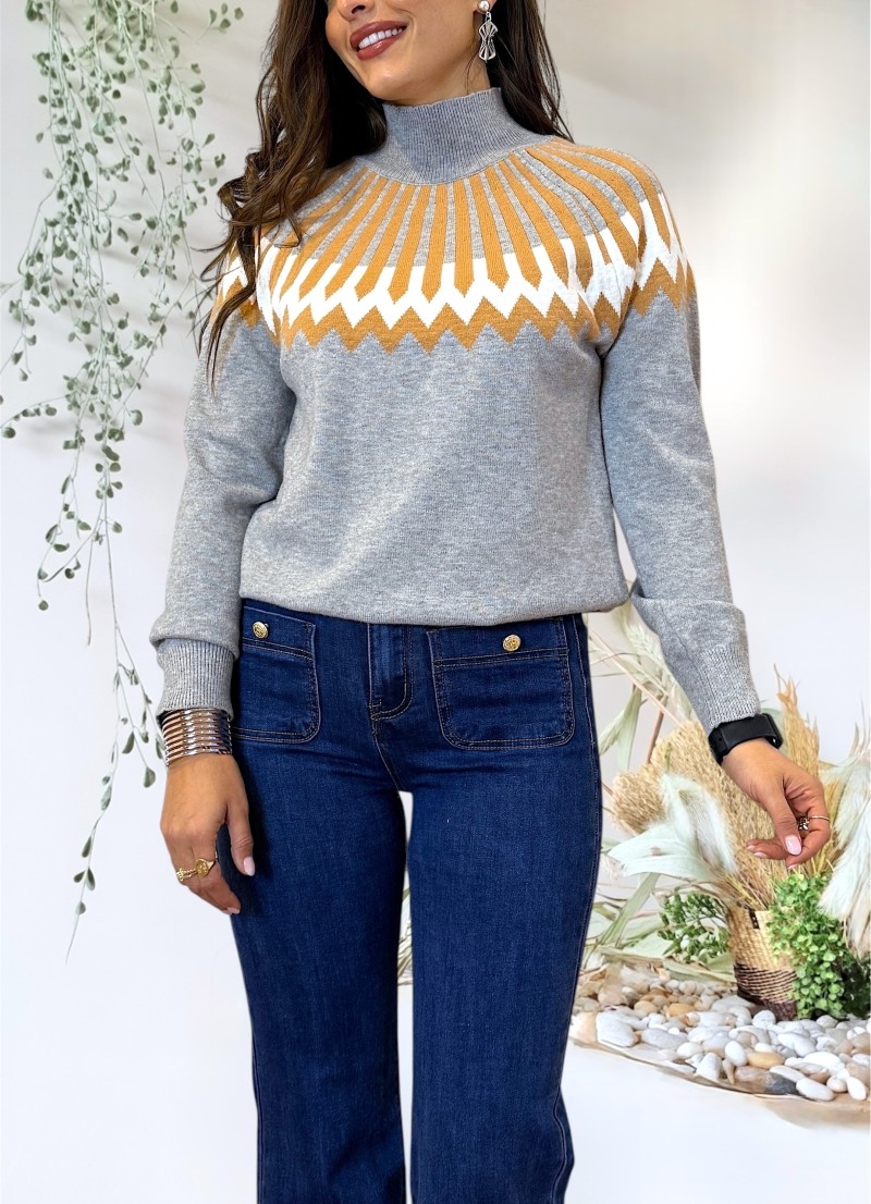 Jersey gris cenefas camel