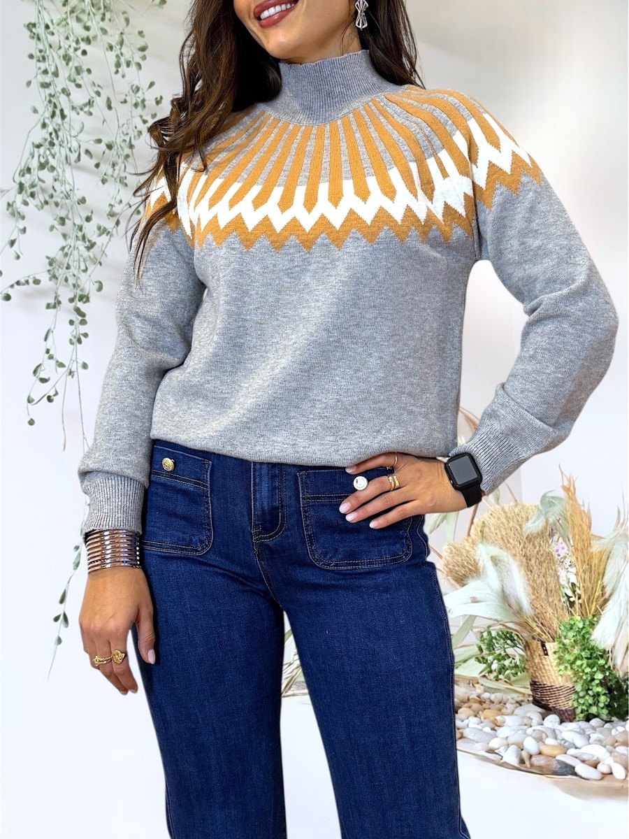 Jersey gris cenefas camel