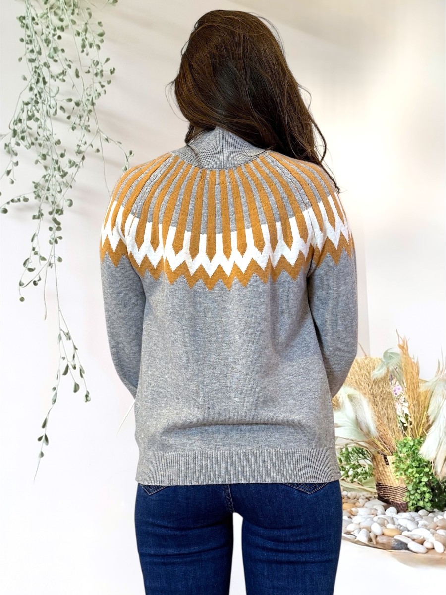 Jersey gris cenefas camel