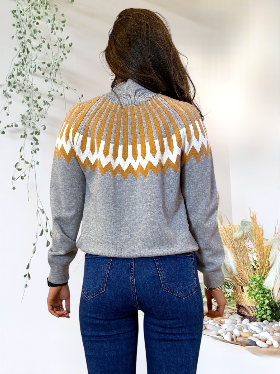 Jersey gris cenefas camel