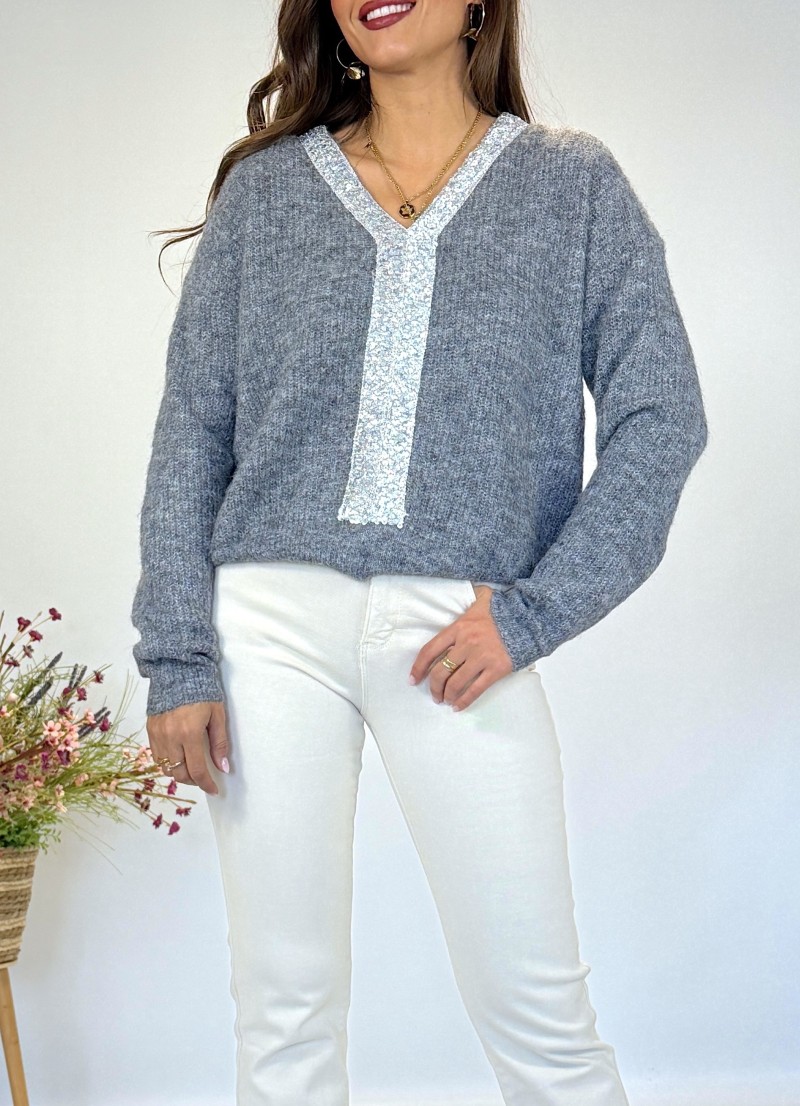 Jersey detalle lengejuelas gris