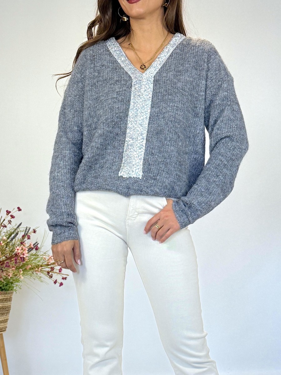 Jersey detalle lengejuelas gris