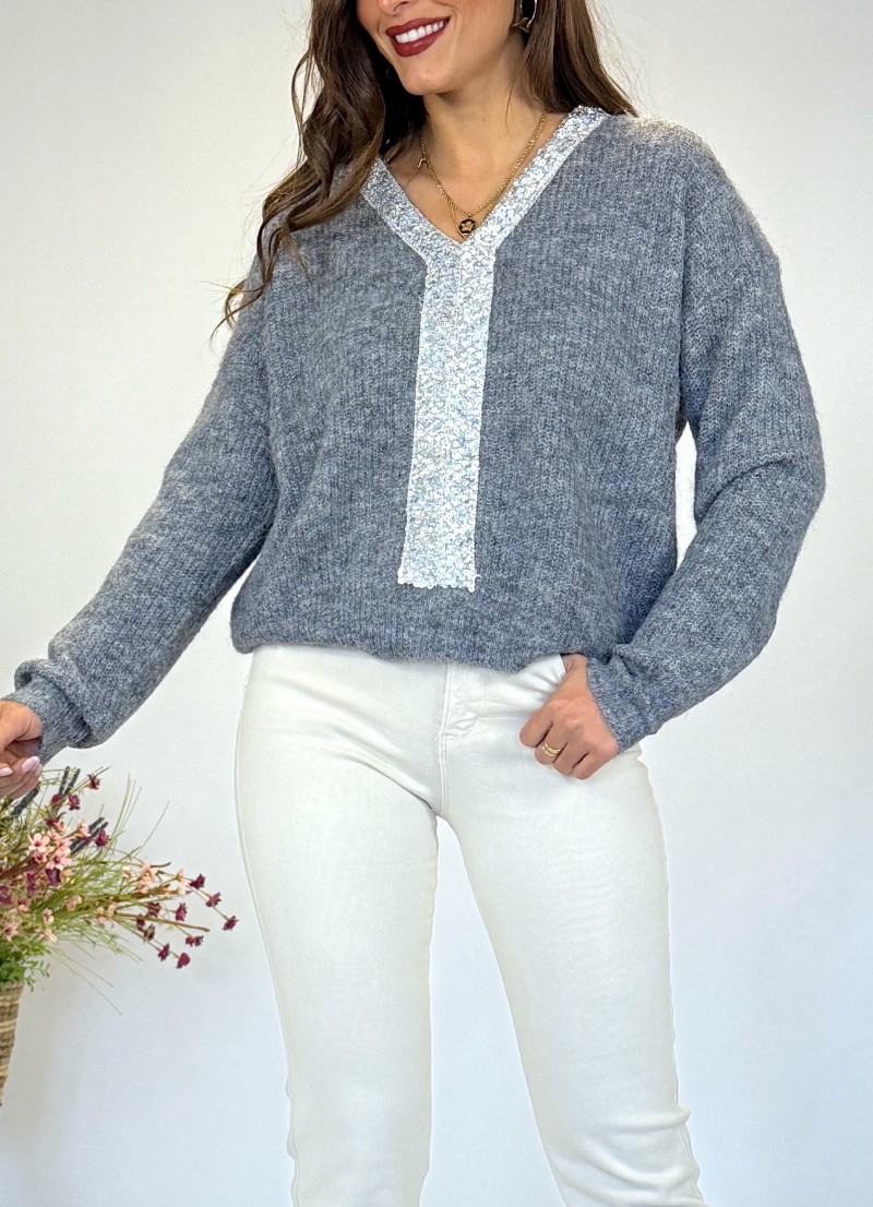 Jersey detalle lengejuelas gris