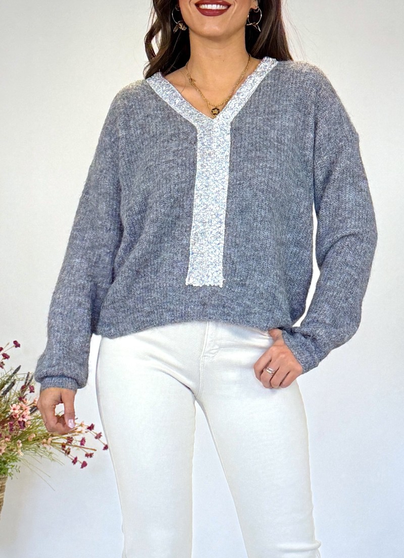 Jersey detalle lengejuelas gris