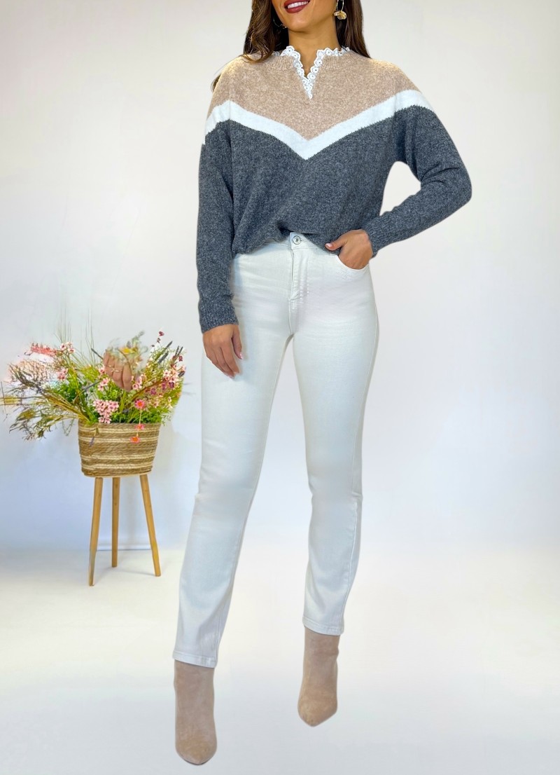 Jersey Lace gris y beige