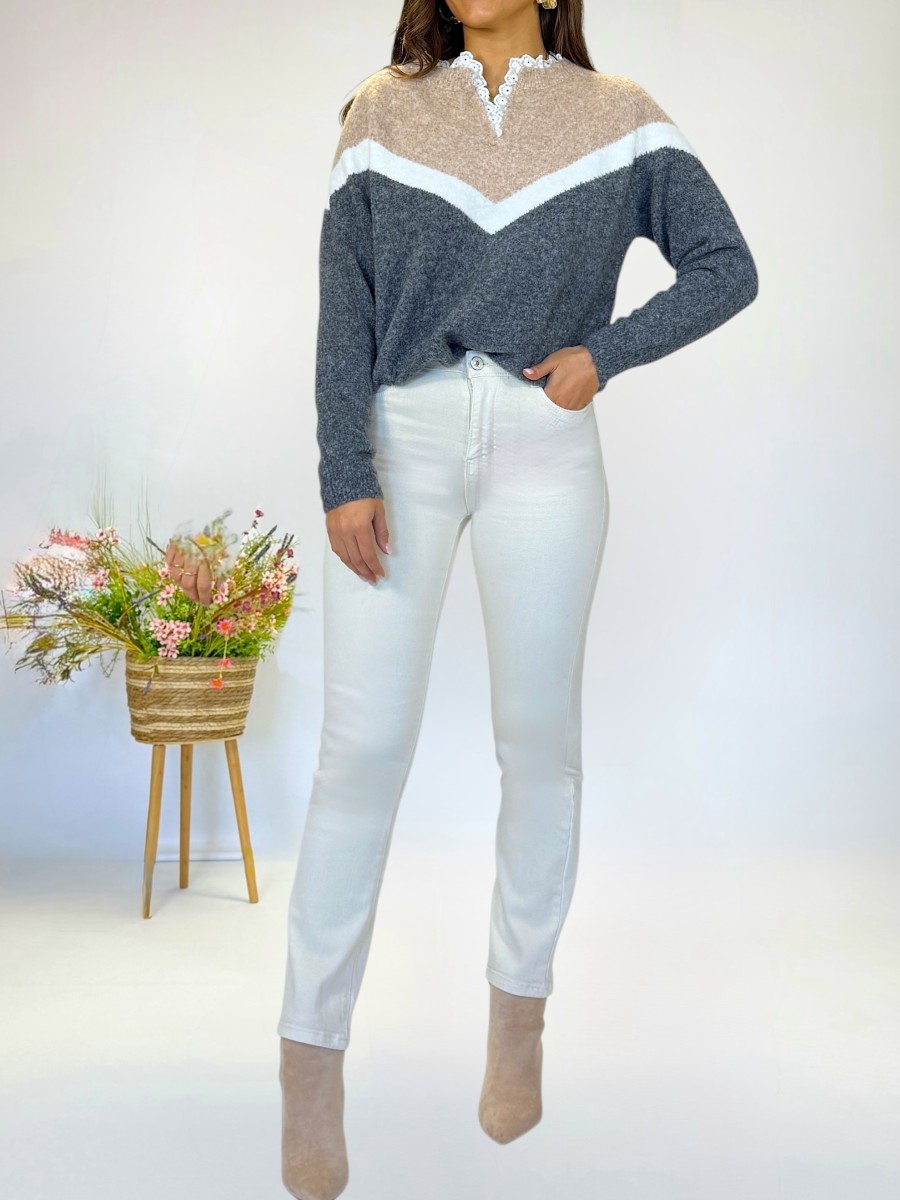 Jersey Lace gris y beige
