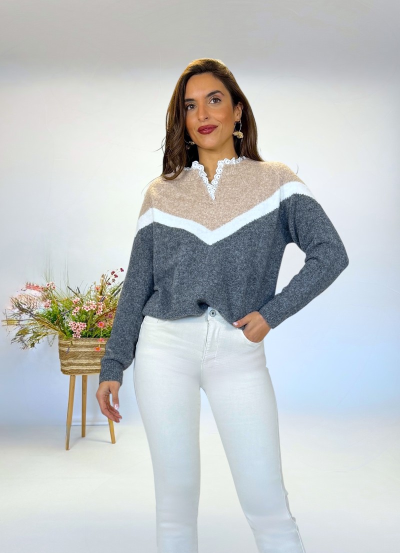Jersey Lace gris y beige