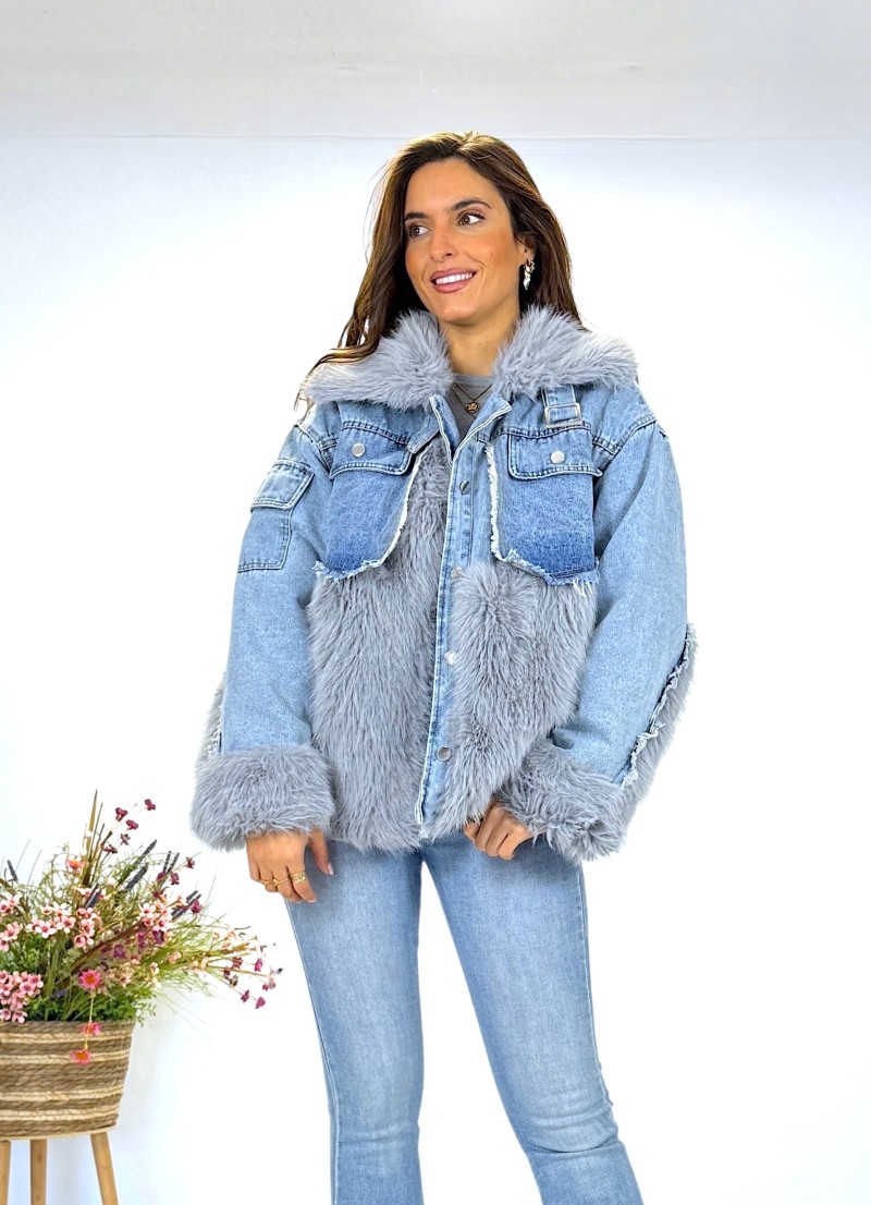 Abrigo acolchado pelo combinado denim