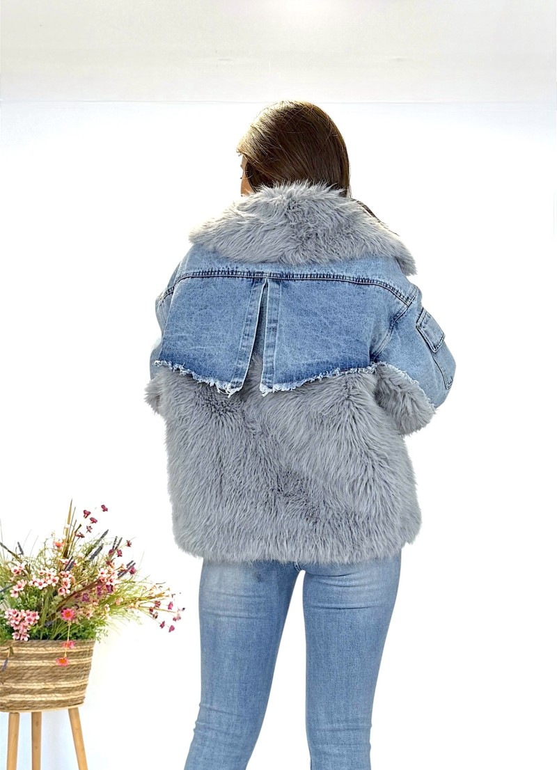 Abrigo acolchado pelo combinado denim