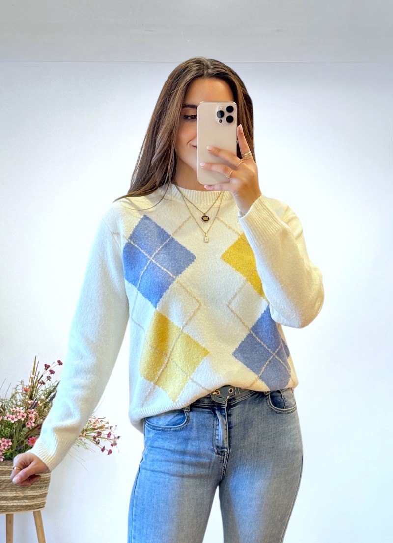 Jersey rombos azules y ocres