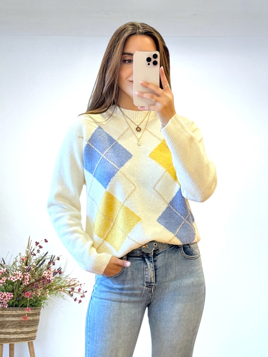 Jersey rombos azules y ocres