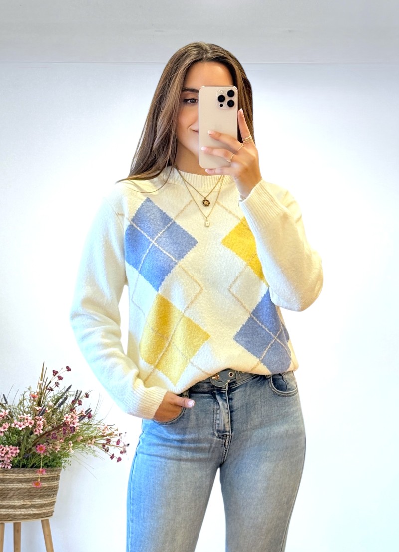 Jersey rombos azules y ocres