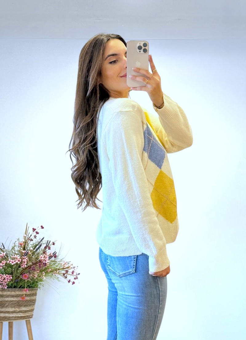 Jersey rombos azules y ocres