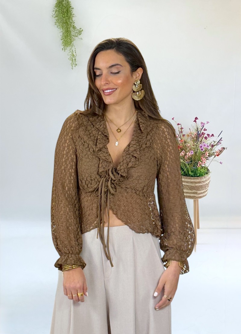 Chaqueta encaje marron