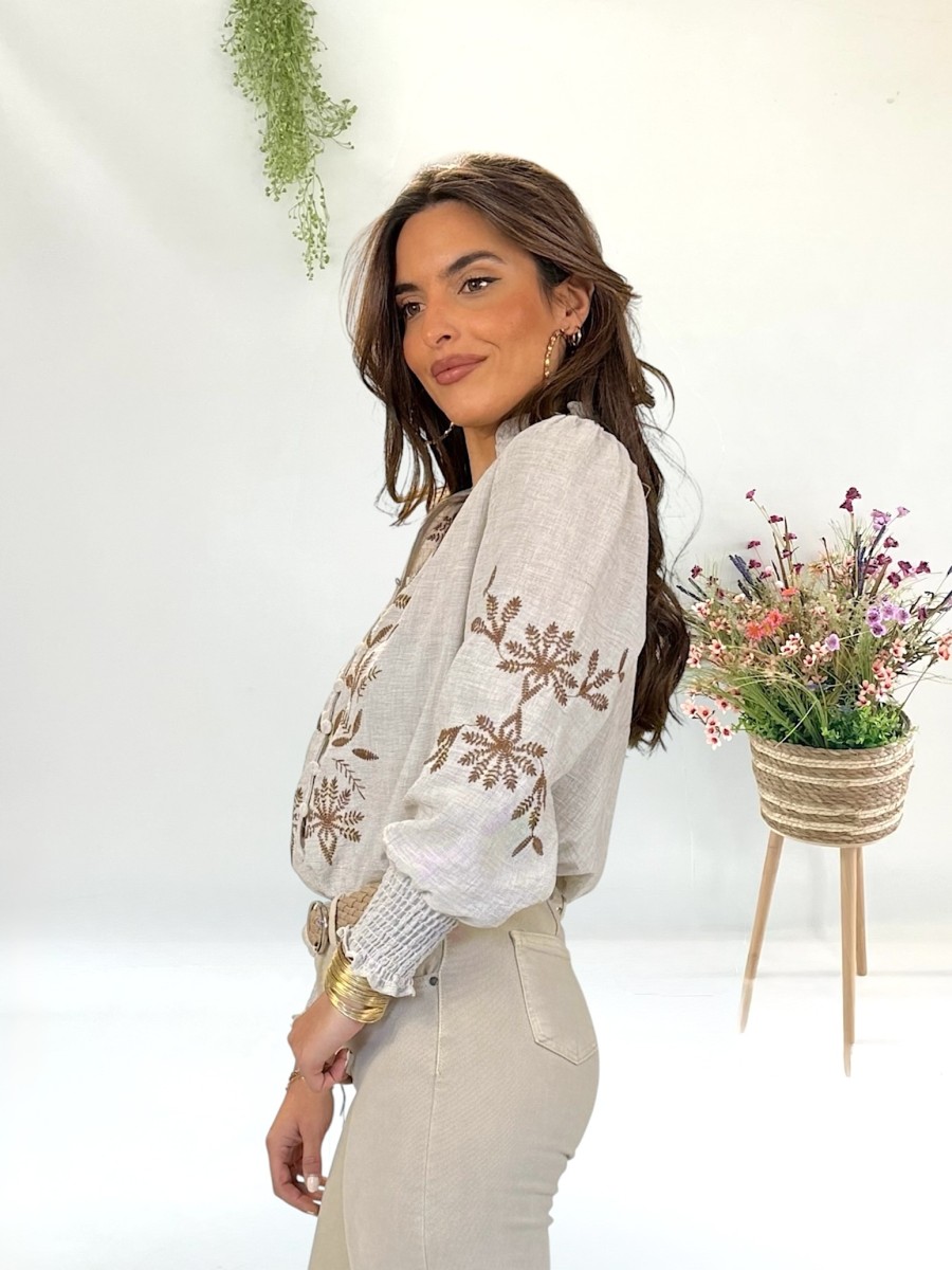 Blusa Aremy bordados marrón