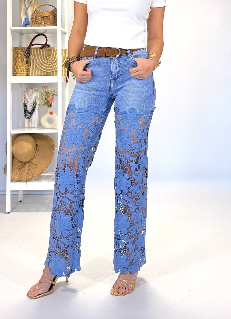 Pantalon vaquero encaje azul