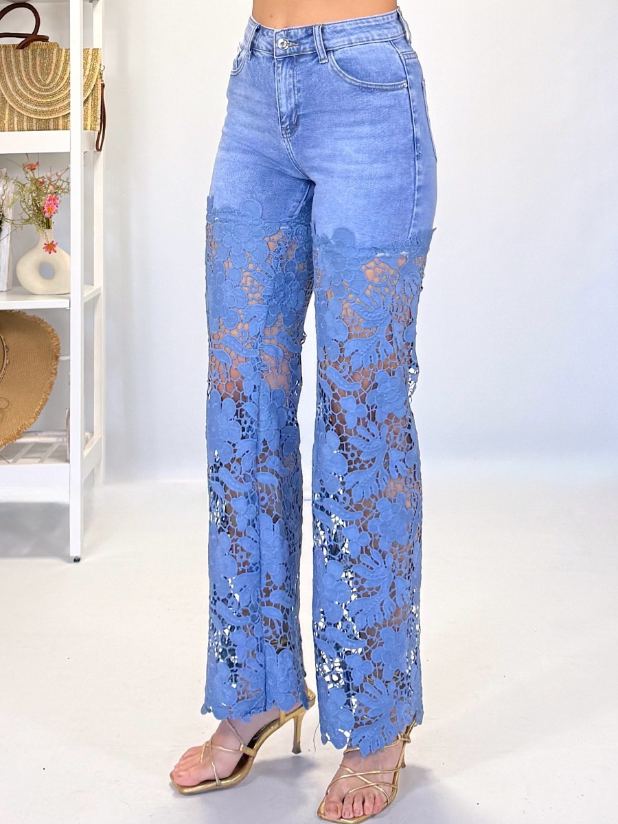 Pantalon vaquero encaje azul