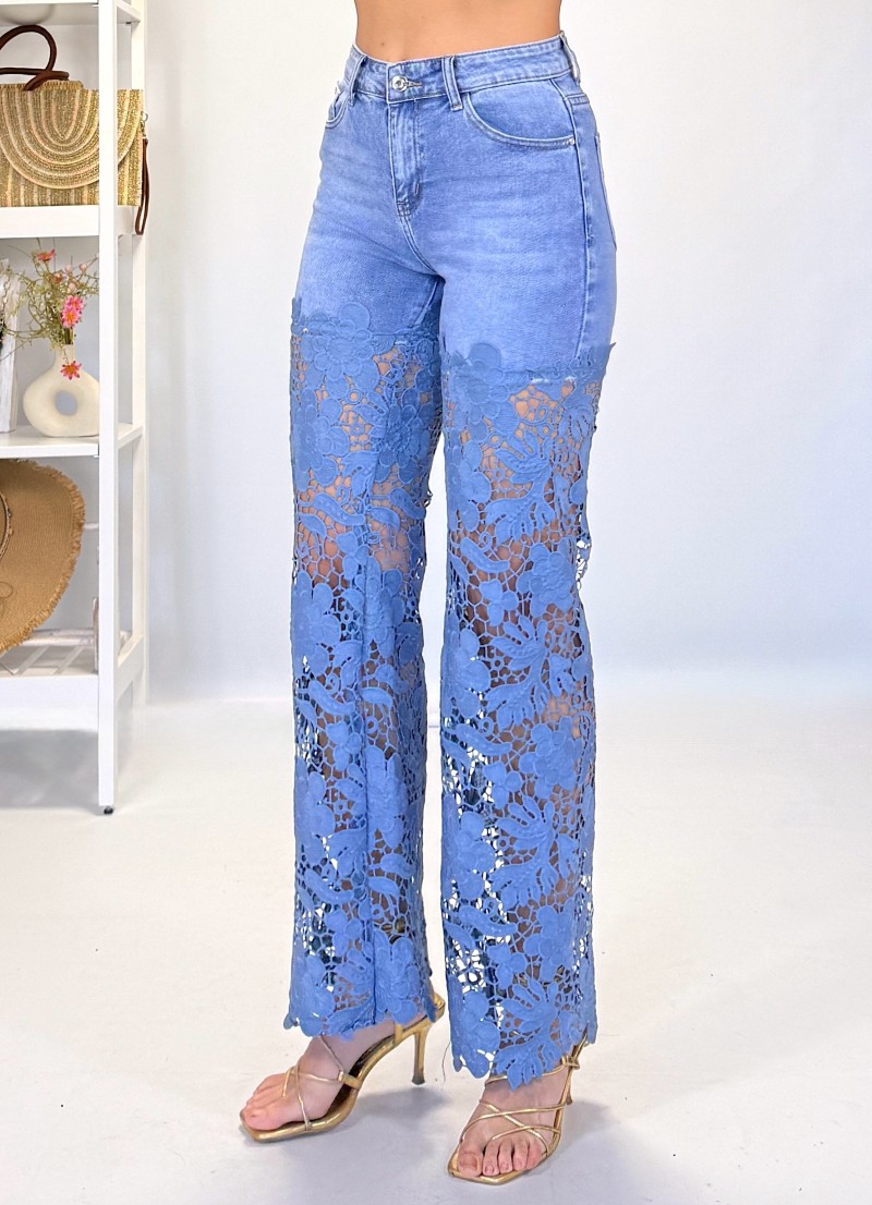 Pantalon vaquero encaje azul