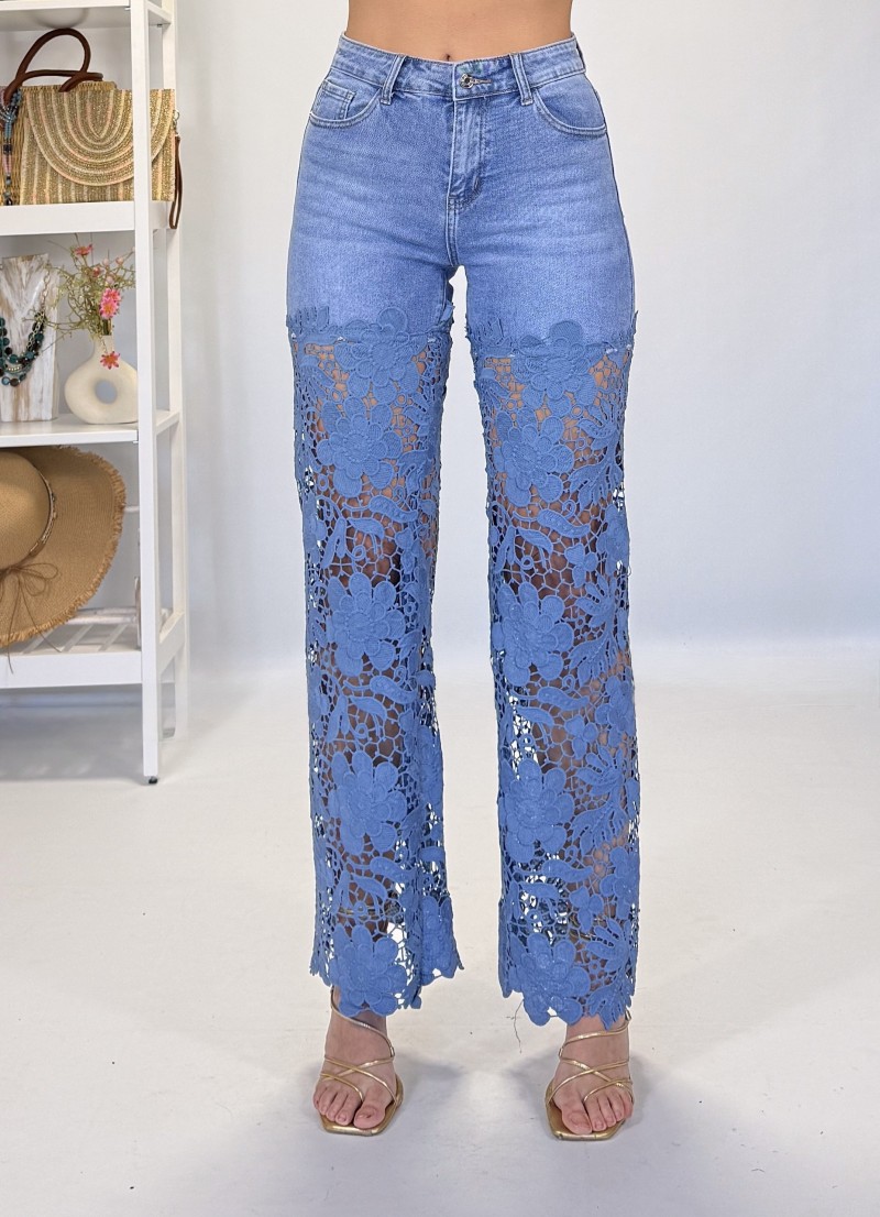 Pantalon vaquero encaje azul