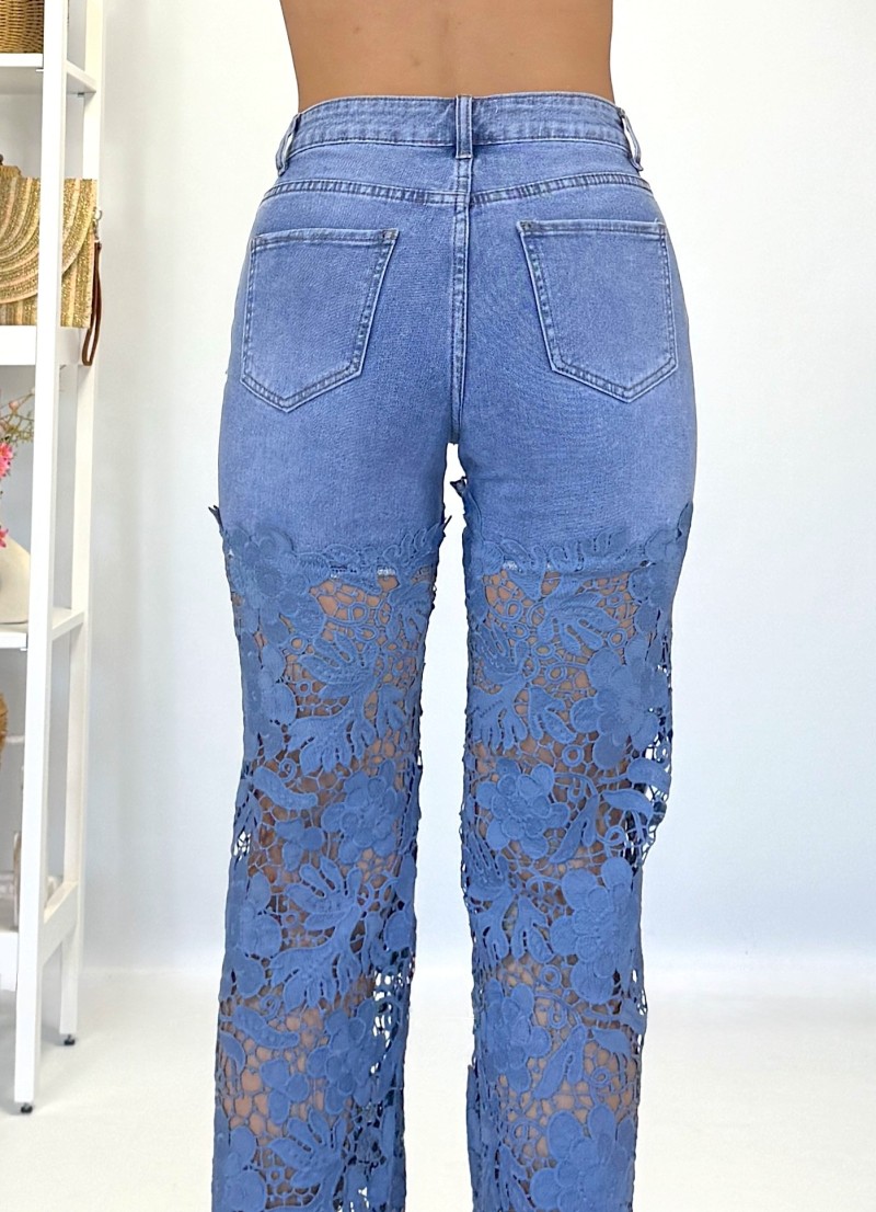 Pantalon vaquero encaje azul