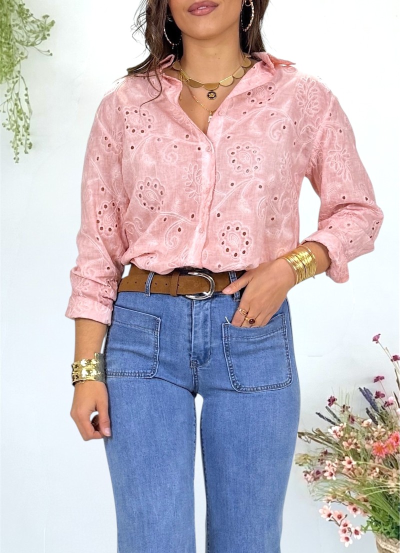 Blusa Dolce rosa bordada al tono