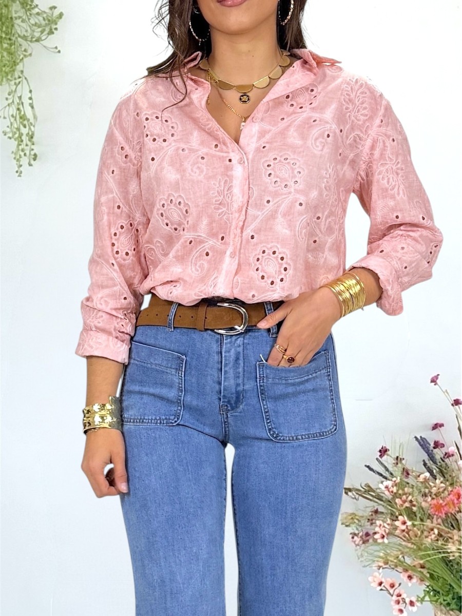 Blusa Dolce rosa bordada al tono