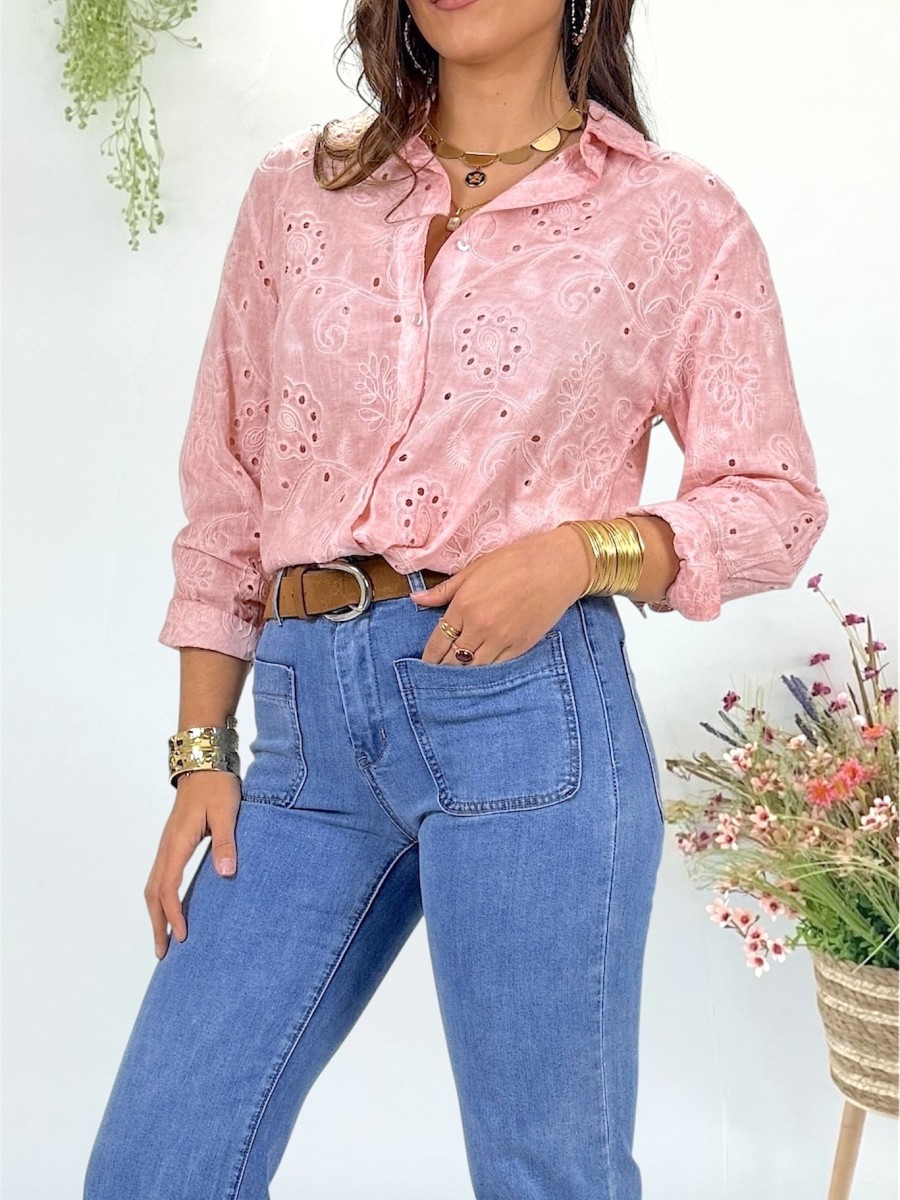 Blusa Dolce rosa bordada al tono