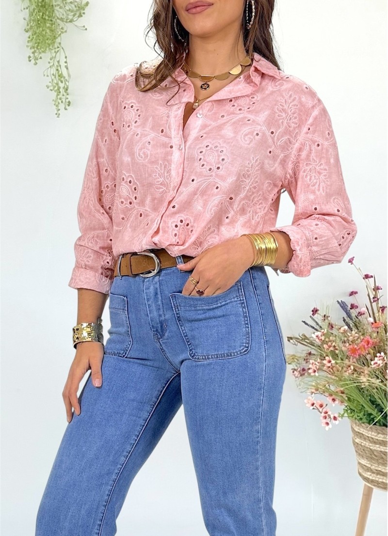Blusa Dolce rosa bordada al tono