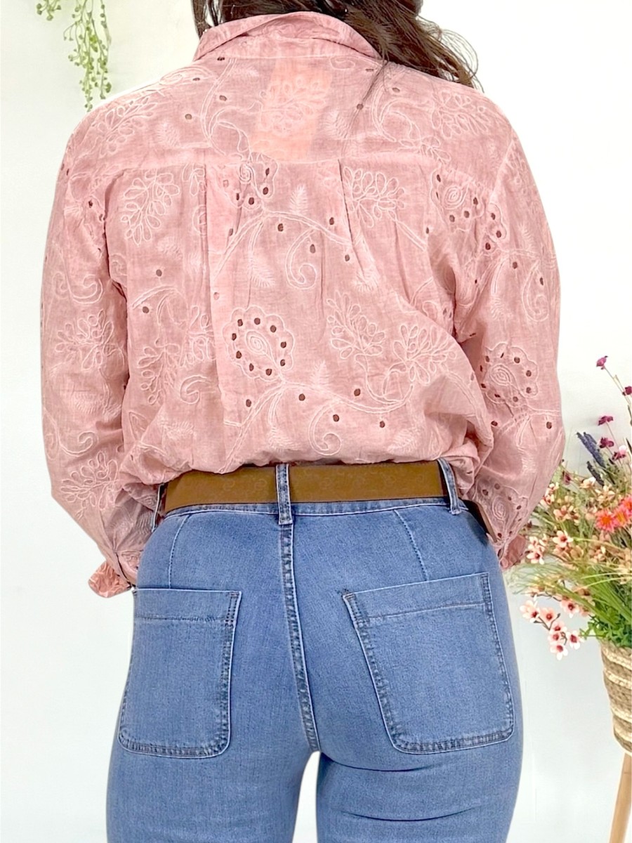 Blusa Dolce rosa bordada al tono