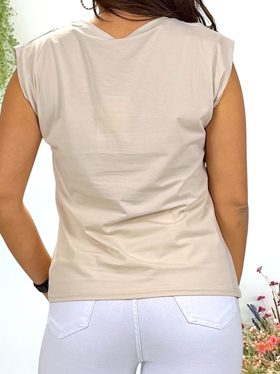 Camiseta Smile bordada beige