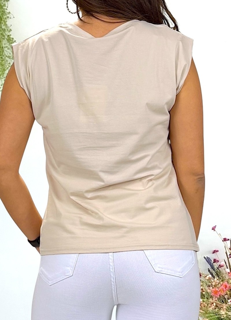 Camiseta Smile bordada beige