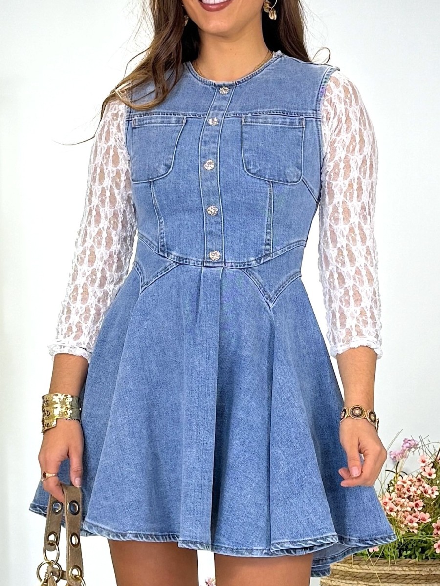 Vestido vaquero Ambra mangas de encaje