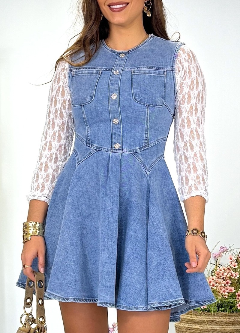 Vestido vaquero Ambra mangas de encaje