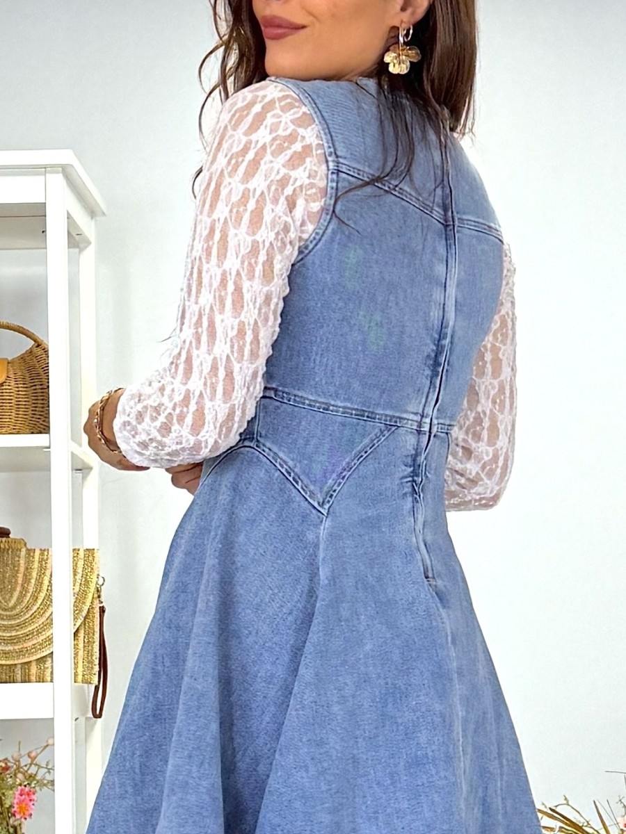 Vestido vaquero Ambra mangas de encaje