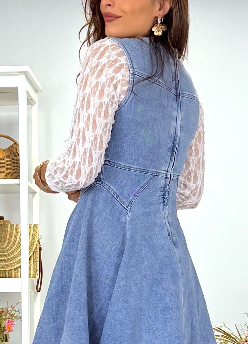 Vestido vaquero Ambra mangas de encaje