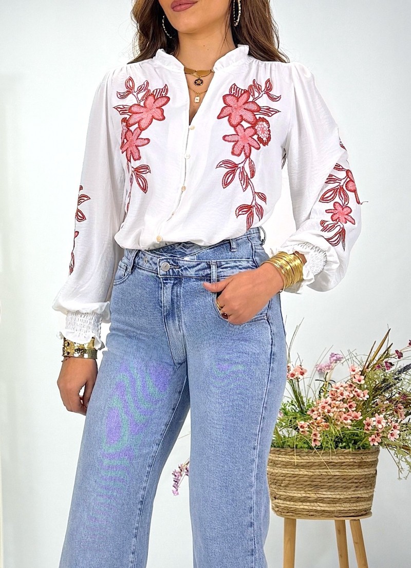 Blusa Chiara bordado coral