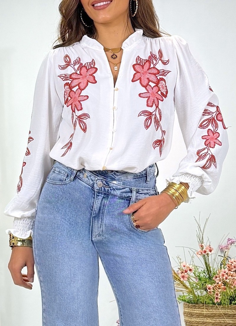 Blusa Chiara bordado coral