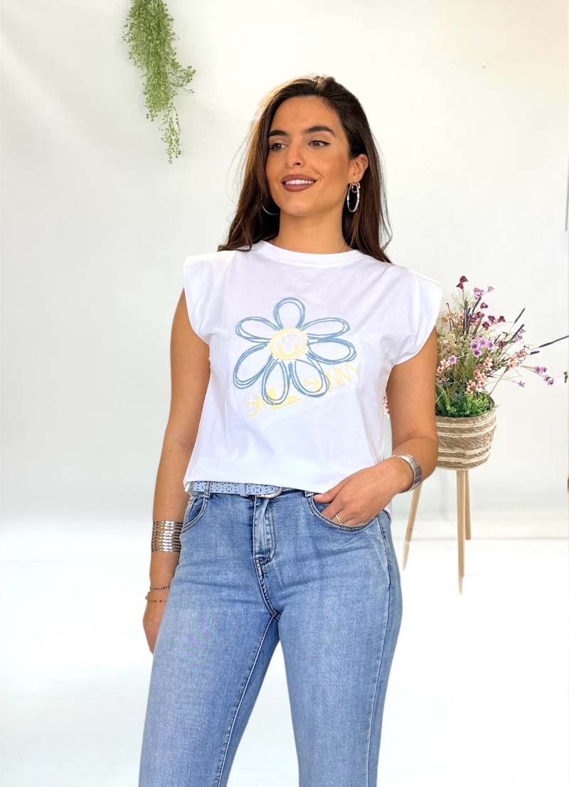 Camiseta Smile bordada blanca