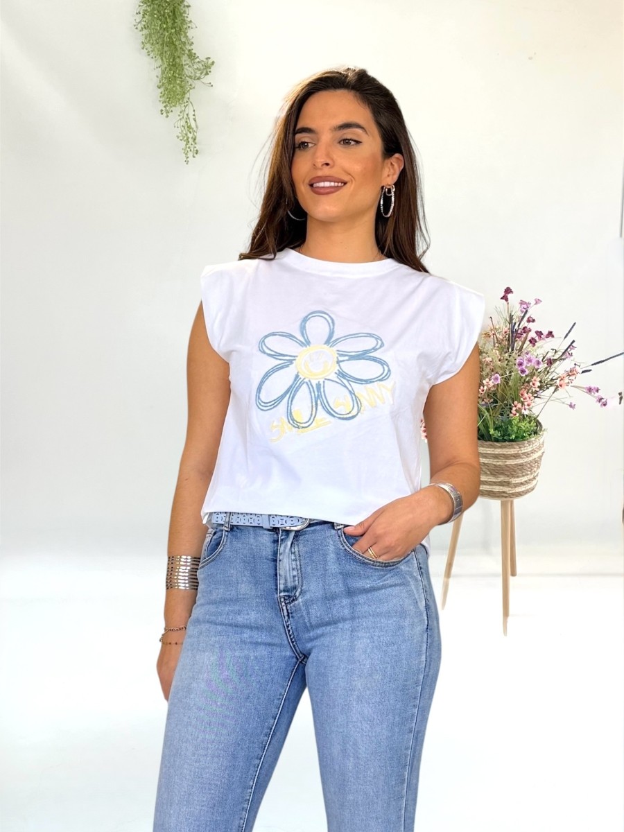 Camiseta Smile bordada blanca