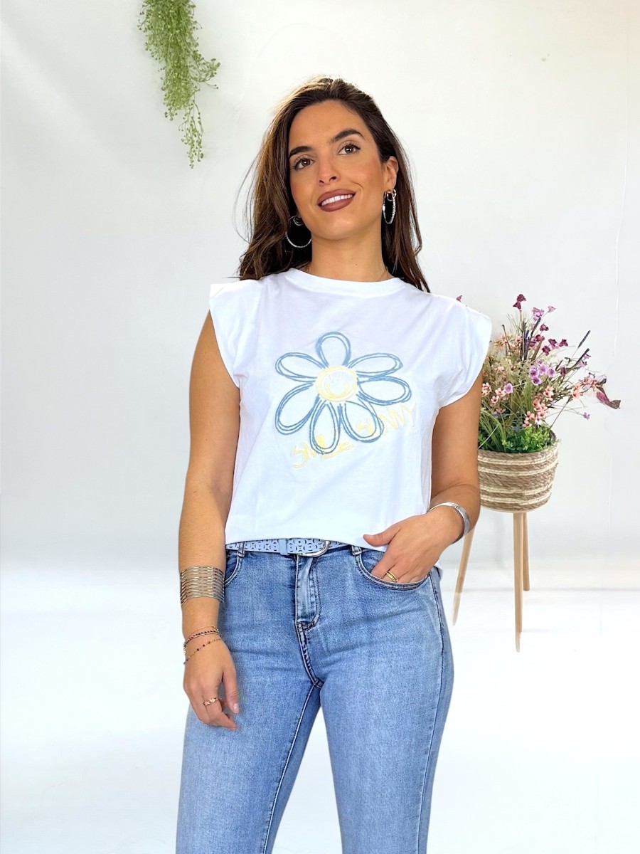 Camiseta Smile bordada blanca