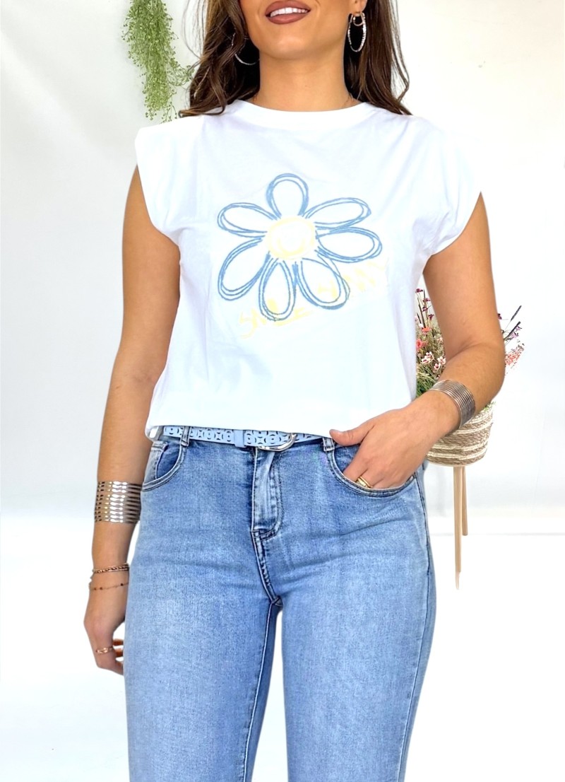 Camiseta Smile bordada blanca