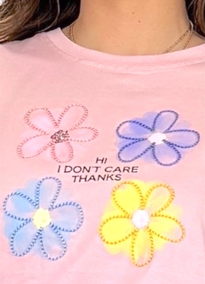 Camiseta Flower rosa con bordados